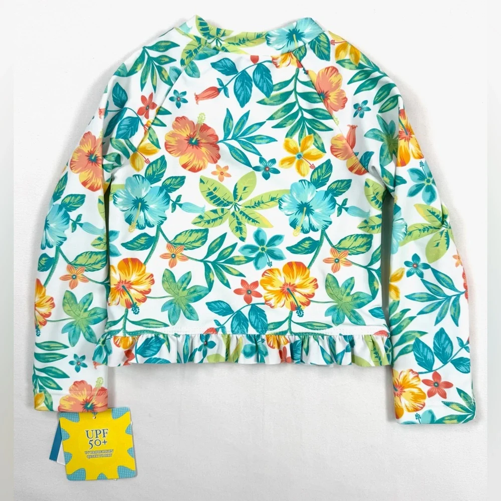NWT LITTLE ME Toddler Girls' UPF 50+ Tropical Floral Rash‎ Guard w/ Applique 24M